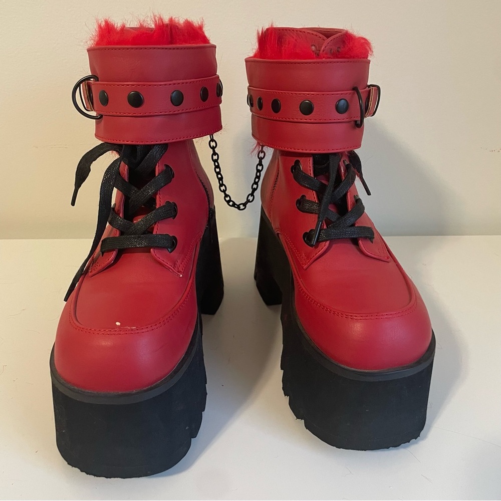 Demonia Red and Black Platform Boots